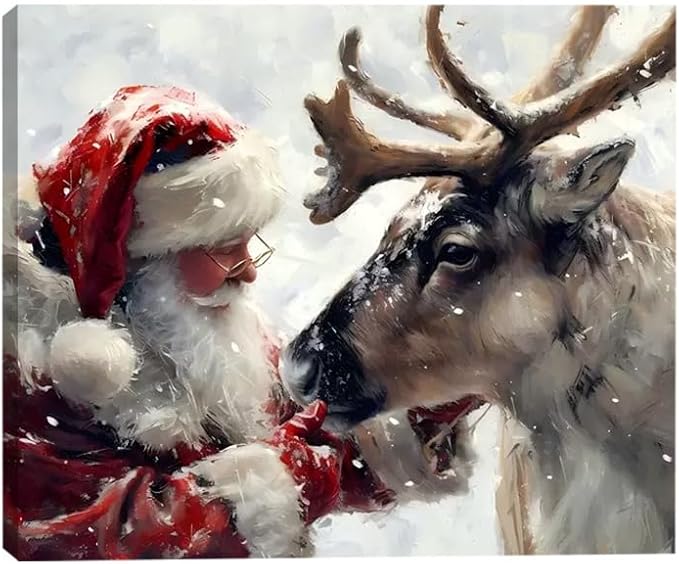 Santa's Reindeer Framed Christmas Canvas Wall Art for Living Room, Winter Pictures Wall Decor Canvas Prints for Bedroom, Santa Christmas Gifts, 8x12 Poster Artwork for Wall Decorations