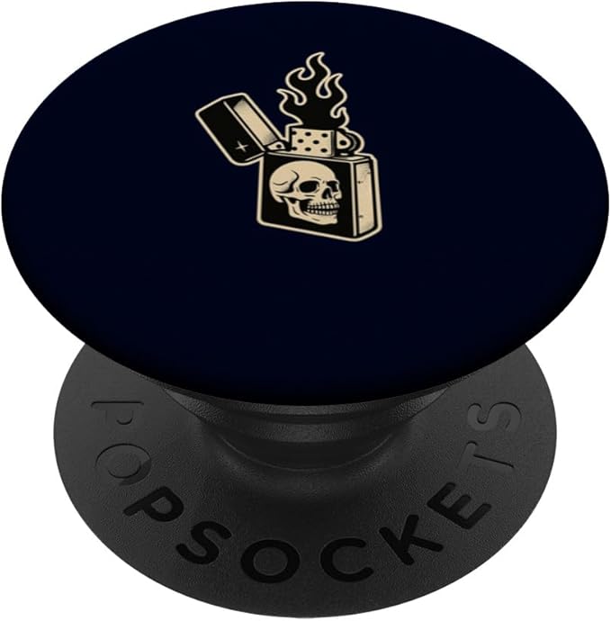 Skull Lighter Flame Tattoo Retro Rock Art PopSockets Adhesive PopGrip