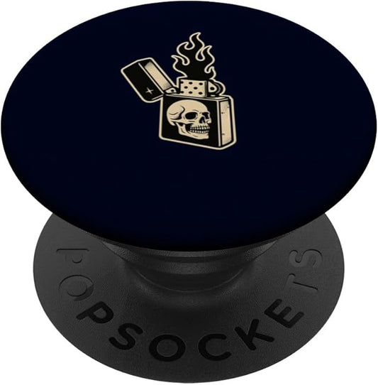 Skull Lighter Flame Tattoo Retro Rock Art PopSockets Adhesive PopGrip