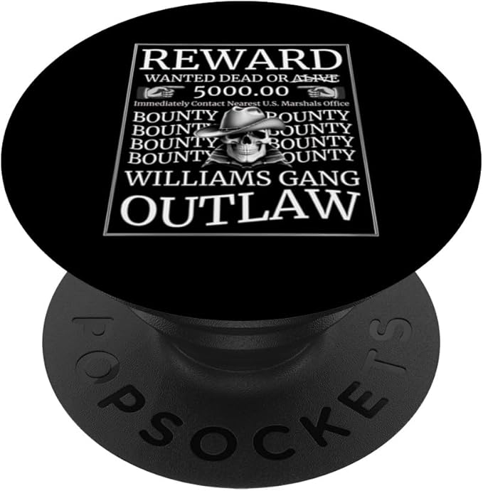 Wanted Poster Western Vintage Cowboy Skull Williams Gang Fun PopSockets Standard PopGrip
