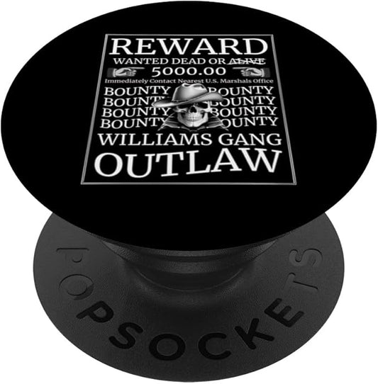 Wanted Poster Western Vintage Cowboy Skull Williams Gang Fun PopSockets Standard PopGrip