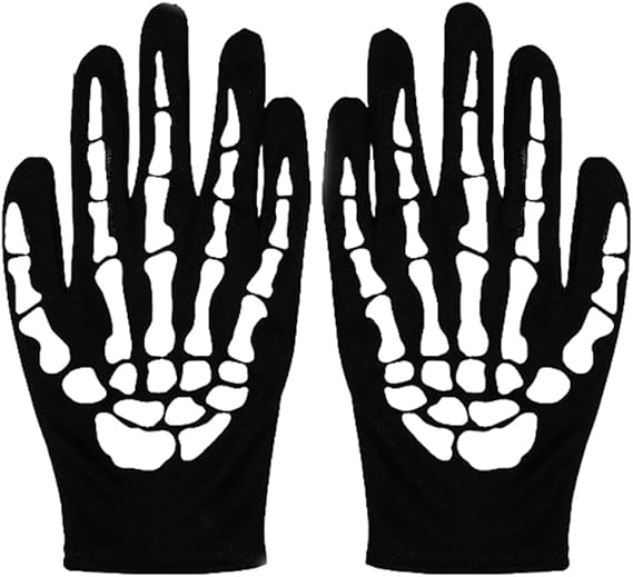 Skeleton Black Halloween Gloves Skull Hand Unisex Cosplay Gloves for Women and Men