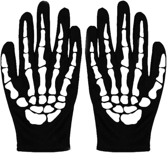 Skeleton Black Halloween Gloves Skull Hand Unisex Cosplay Gloves for Women and Men