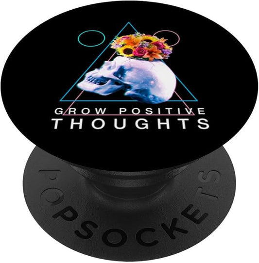 Grow Positive Thoughts Vaporwave Aesthetic Skull & Flowers PopSockets Adhesive PopGrip