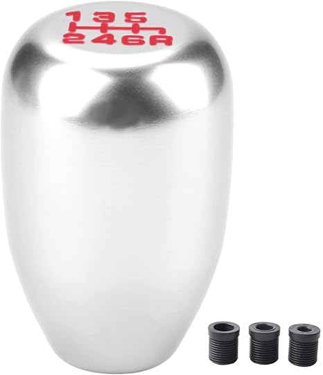 2.25 Inch Silver Universal Manual Gear Shift Knob - Direct Replacement 6 Speed Shifter Head with Adapters for Most Cars