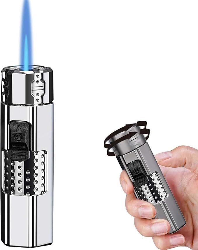 Windproof Flame Lighter, Refillable Windproof, Adjustable Flame, Men's Gifts for Candles, BBQ, Kitchen, Camping (Fuel Not Included) Sliver