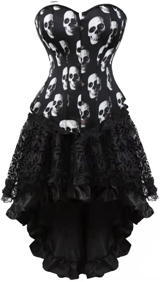 Women Steampunk Classic Tight Lace Corset with Skirt Halloween Party Costume