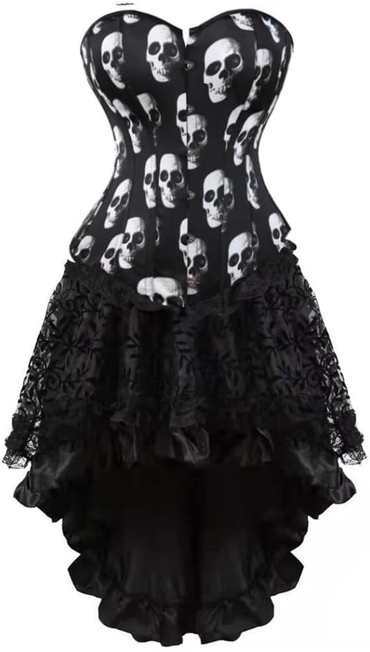 Women Steampunk Classic Tight Lace Corset with Skirt Halloween Party Costume