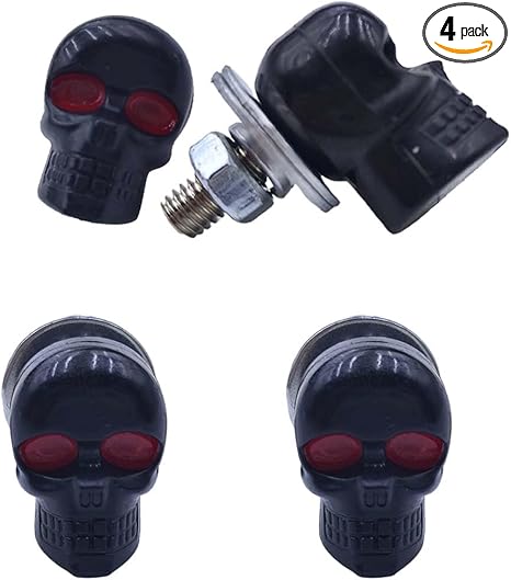 4PCS 3D Skull Car License Plate Screws, Stainless Steel Decorative Bolts, License Plate Frame Screws Replacement Kit, License Plate Fasteners Bolts for Most Motorcycle, Car, Truck (Black)
