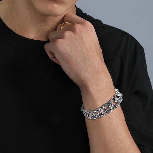 Skull Bracelets for Men Bracelets Silver/Black Plated Goth Jewelry Personalized Skull Accessories