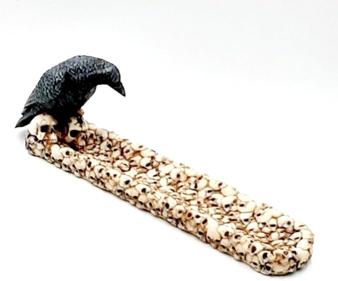 Raven's Perch: 10-inch Stalking Prey Skull Incense Burner - Intricate Hand-Painted Figurine with Functional Incense Holder