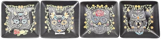 Blue Sky Clayworks Calvin Sugar Skull Appetizer Plate, 5.02" L x 5.02" W x 0.77" H, Set of 4