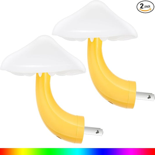 Mudder 2 Pack Mushroom Night Light Plug in Wall Lamp Sensor LED Mushroom Nightlight Cute Mini for Adult Kid Nursery Decor Gift(7 Color Changing)