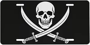Skull Sword Front License Plate Car Decorative License Plates Aluminum Metal Decor Accessory Novelty Vanity Tag Cover with 4 Holes for Men Women 6" X 12"