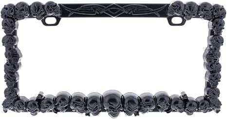 United Pacific Universal Die-Cast Metal, Black Skull License Plate Frame Holder for Cars, Trucks, RVs, Semi, Tough & Durable Car Accessories - 1 Unit