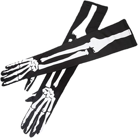 Halloween Skeleton Bone Gloves Skull Long Gloves Skeleton Full Finger Gloves for Halloween Cosplay Party Props