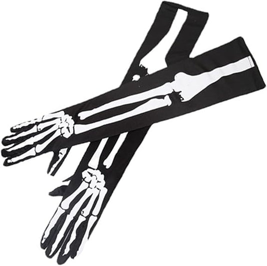 Halloween Skeleton Bone Gloves Skull Long Gloves Skeleton Full Finger Gloves for Halloween Cosplay Party Props