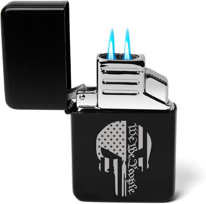 Dual Flame Torch Lighter We The People Skull American Flag (Black)