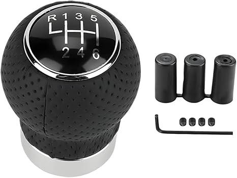 6-Speed Car Shift Knob, Leather Shift Knob Lever Kit, Automatic or Manual Gear Stick Handle Replacement Accessories, Universal Transmission Shift Head for Most Cars (Gear 6/Round Head R Up)