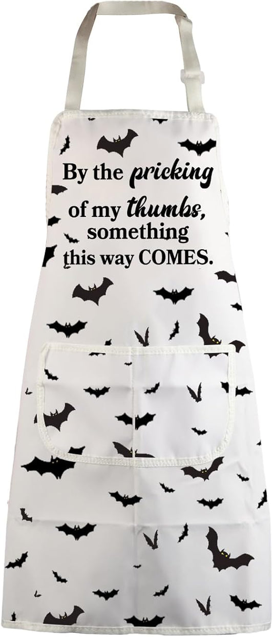MBMSO Bat Apron with Pockets Spooky Gift By the Pricking of My Thumbs Something W This Way Comes Halloween Kitchen Apron