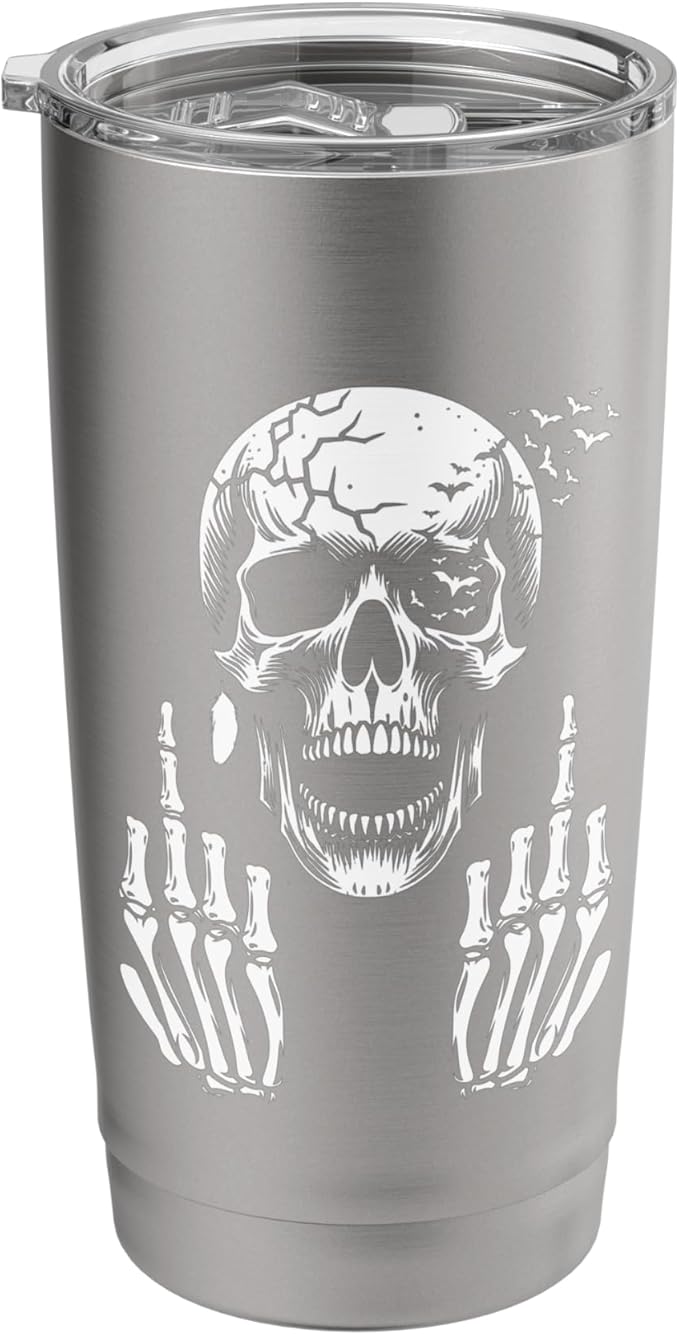 Skull Skeleton Middle Finger Halloween Adult Humor F You Stainless Steel Insulated Tumbler