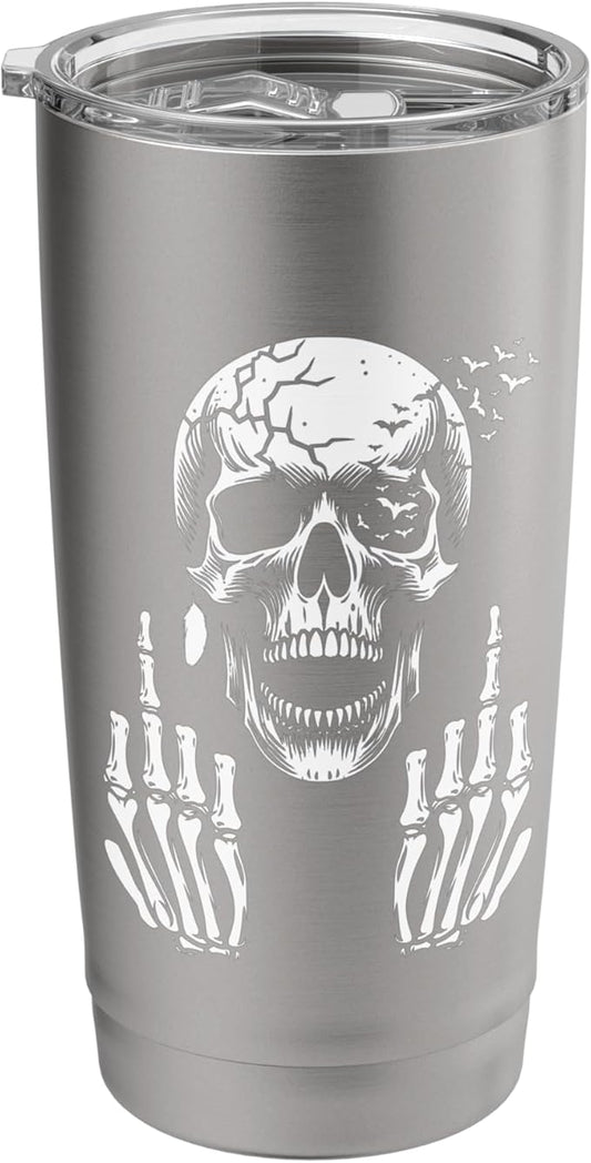 Skull Skeleton Middle Finger Halloween Adult Humor F You Stainless Steel Insulated Tumbler