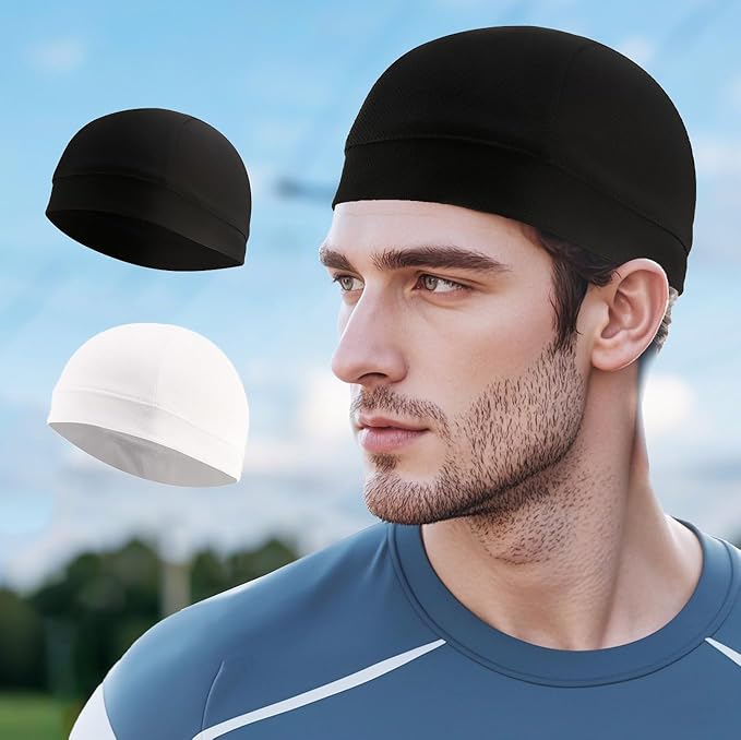 2 Pieces Skull Caps Helmet Liner Sweat Wicking Thermal Cycling Running Beanie Hat Outdoor Skull Cap for Men Women