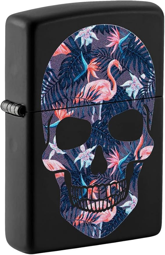Zippo Flamingo Skull Design Black Matte Pocket Lighter