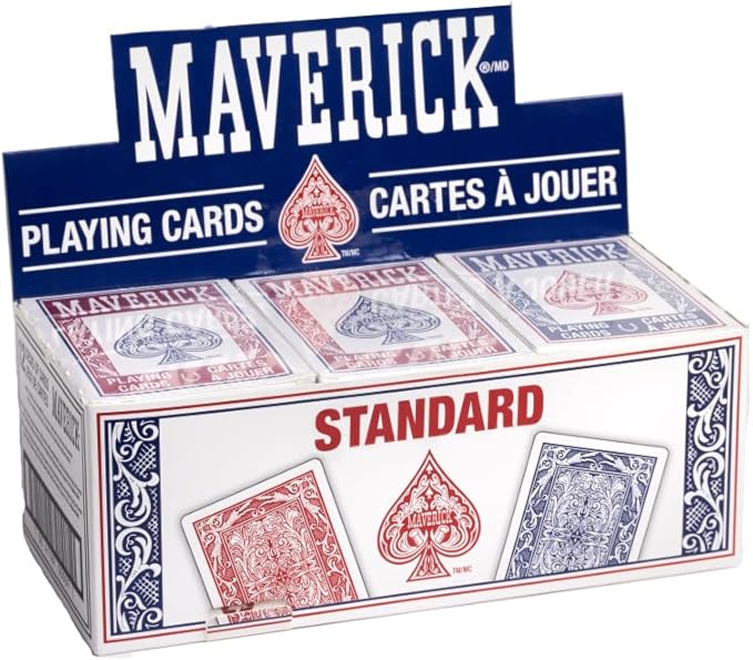 Maverick Playing Cards 12 Pack, Standard Index, Red and Blue Decks, Bulk Playing Cards for Poker, Card Games, and Family Game Night