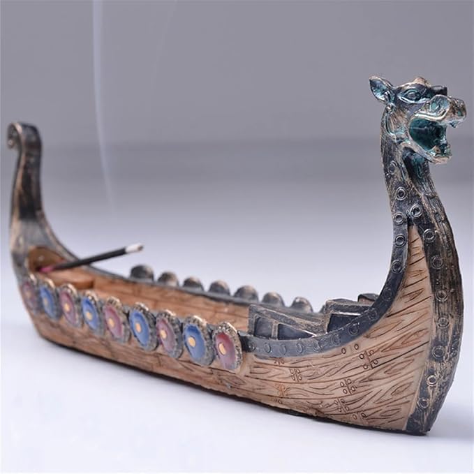 Incense Burner Incense Holder Cool Viking Dragon Longboat- Retro Incense Burner Incense Holder Incense Air Freshener Incense Stick Holder Hand Carved Carving Censer Ornaments Room Design Awesome Gift
