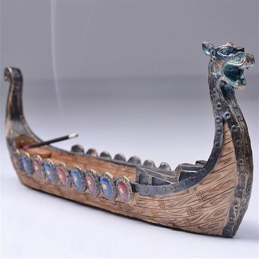 Incense Burner Incense Holder Cool Viking Dragon Longboat- Retro Incense Burner Incense Holder Incense Air Freshener Incense Stick Holder Hand Carved Carving Censer Ornaments Room Design Awesome Gift