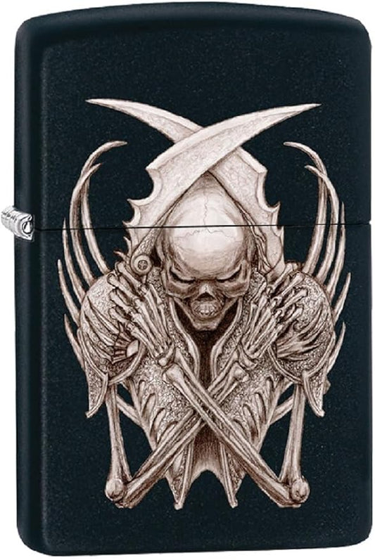 Zippo Black Matte Lighter with Gothic Skull Design, Personalized Engraving Option, Windproof Metal Construction #291