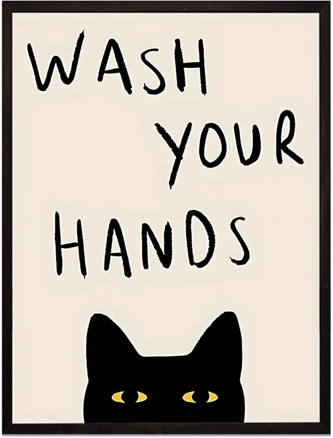 Animal Skull Wall Art Decor Cat Picture Wall Decor Motivational Inspire for Living Room Bedroom Decoration Wash You Hands Bathroom Decoration 12x16in Unframed