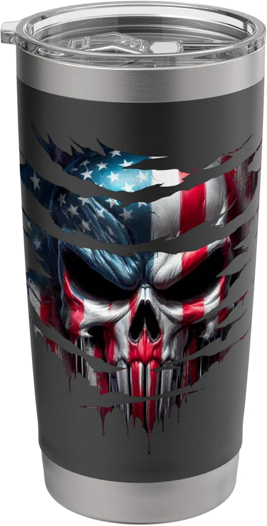 USA Flag Patriotic US of A Skull Graphic Stainless Steel Insulated Tumbler