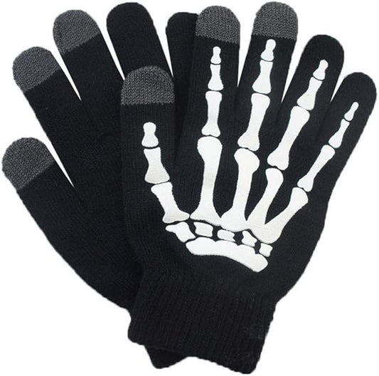 Halloween Skeleton Gloves for Women Touch Screen Gloves Unisex Skull Full Finger Gloves for Christmas Party Costume