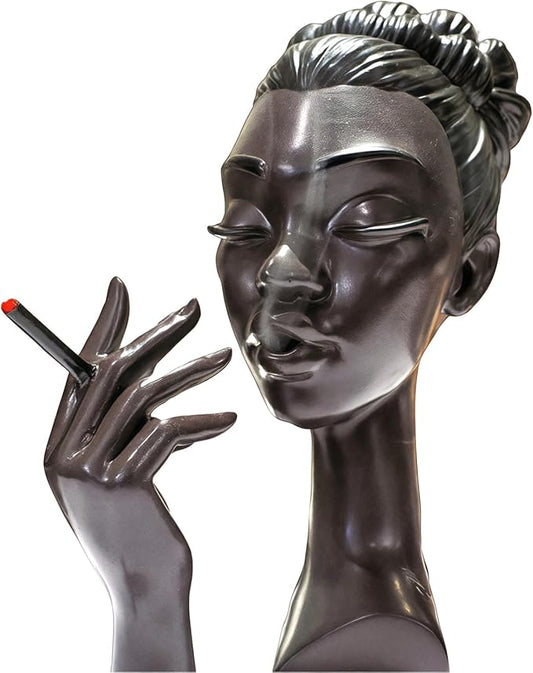Elegant Head Incense Burner Black Woman - Eyes-Shut Reverie Serene Smoke Fountain, 7.8" Resin Art for Home Decor, Meditation & Office Desk, Unique Gift for Mindful Relaxation