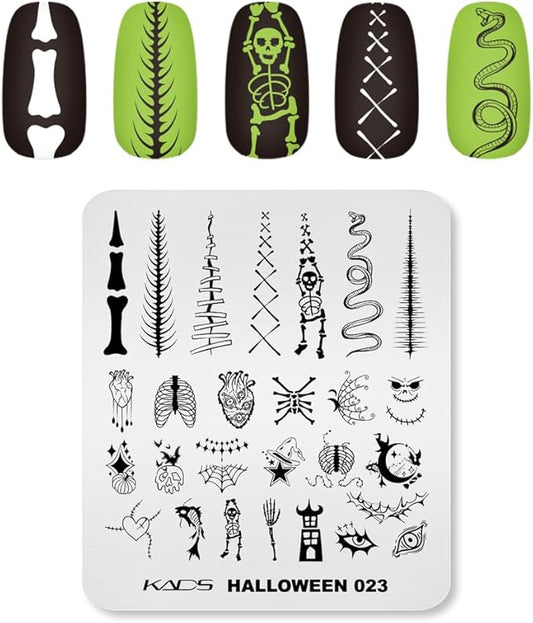 Nail Art Stamping Plates - Halloween Style Evil Pumpkin Skull Ghost Spider Horror Theme Design Template for Manicure DIY and Salon Designs (023)