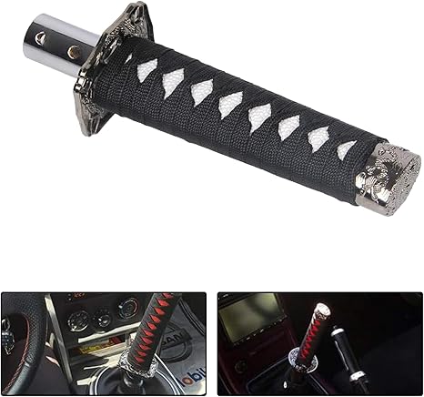 1 PC Car Katana Samurai Gear Shift Head, 6.1" Shift Knob Protective Cover with 4 Adapter, Personalized Gear Lever, Universal for Most Manual Transmission Cars (White & Black)