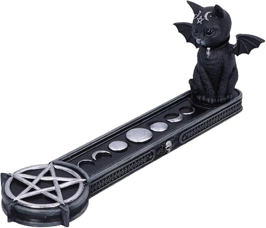 Nemesis Now Malpuss Vampire Cat Incense Burner, Hand-Painted Resin Gothic Decor Featuring Bat Wings and Pentagram Symbol, 24cm