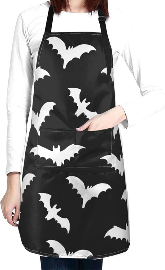 Perinsto Bats Halloween Waterproof Apron With 2 Pockets Kitchen Chef Aprons Bibs For Cooking Baking Painting Gardening Grooming