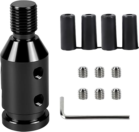 M12x1.25 Shift Knob Adapter, Aluminum Gear Shift Adapter Kit with 4-Sizes Hoses, Universal Gear Shift Knob Cover for Non-Threaded Manual Shifters, Car Stick Shift Knob Adapter(Black)