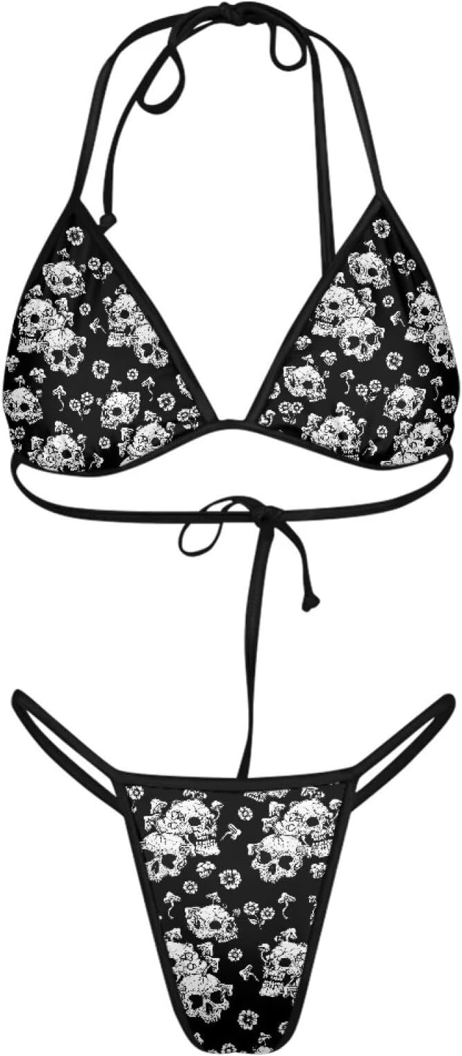 Cheeky Bikini Sets for Women Bathing Suit for Women 2 Piece Bikini Sugar Skull Rose Mexico