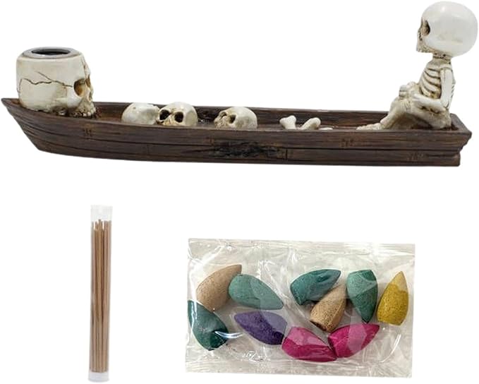 Skull Boat Incense Burner Skeleton Incense Holder Incense Stand Tabletop Ornament Incense Cone Holder for Shelf Living Room