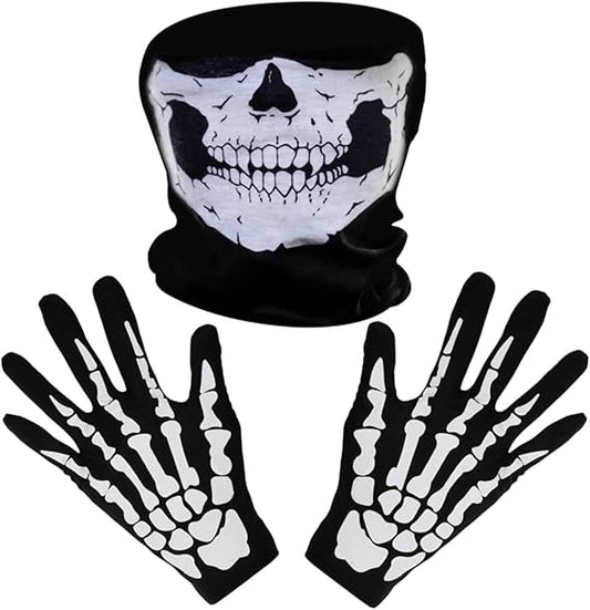 White Skeleton Gloves and Skull Face Mask Ghost Bones for Adult Halloween Dance Costume Party (1)