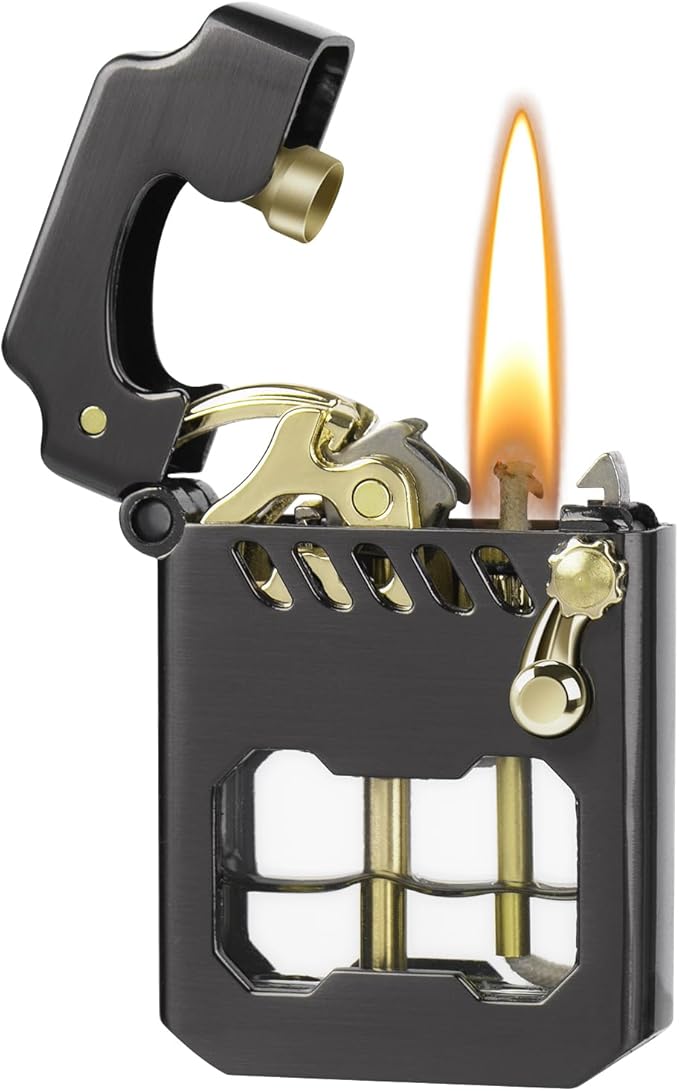 Vintage Lighter, Cool Trench Lighter, Unique Mecha Metal Rocker Lighters, Novelty Refillable Kerosene Lighters with Transparent Visible Fuel Tank, Classic Gifts for Men Dad Husband, No Oil