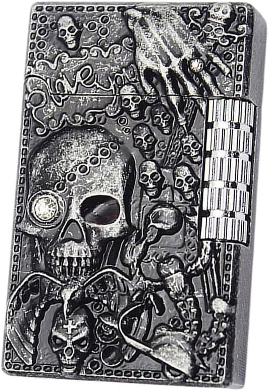 Carving Skull Antique Lighter, Vintage Cool Metal Lighters Refillable, Novelty Lighters for Men Candles Gift Ideas (No Butane Fuel). (Bright)