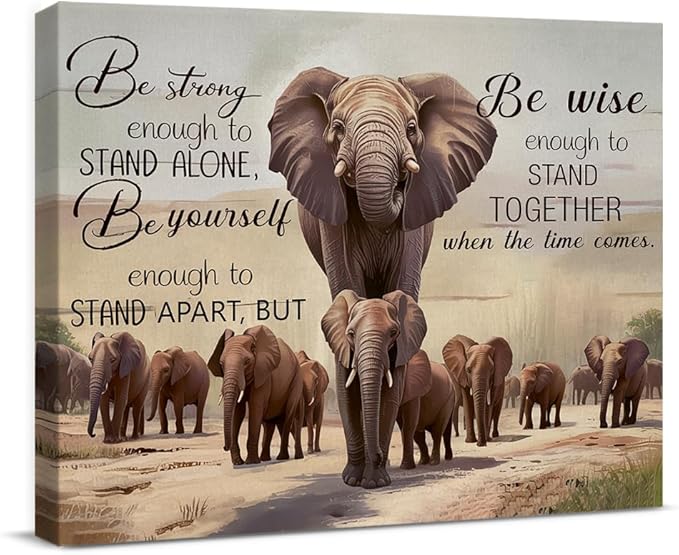 Inspirational Elephant Canvas Wall Art Be Strong African Elephants Print Poster Framed Painting Artwork for Home Bedroom Living Room Wall Decoration 8x10 Inch