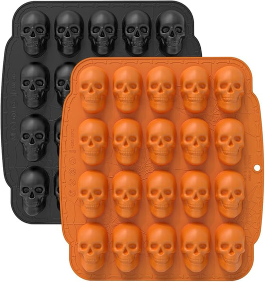 2PCS Skull Silicone Molds，20-Cavity Large Skull Shapes Halloween Chocolate Molds for Making Chocolate, Candy, Jello, Cake Decor, Ice Cube Mold, Soap, Cupcake Topper