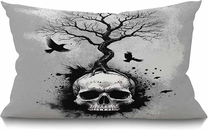 Smooffly Skull Tree Black Eagle Lumbar Pillow Cover 12x20 Inch Oblong Decorative Throw Pillow Cover Cushion Case for Sofa Couch Home Farmhouse Decor