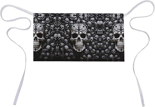 Simple Pocket Apron Multi Functional Waterproof Half Waist Apron Black And White Skulls Printed Half Apron with 3 Pockets for Kitchen Cooking Baking 23.6 X 11.8 In